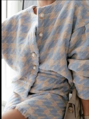 Princess Polly Light Blue & Cream Bouclé Jacket